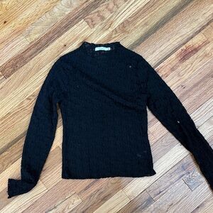 Lush Textured Black Crew Neck Sweater